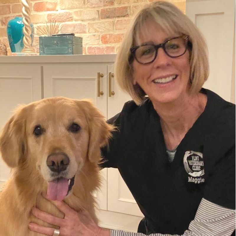 Flint Veterinary Clinic vet staff with dog
